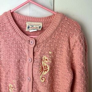 Kids Pink Knitted Seahorse Cardigan Sweater with Embroidered Design